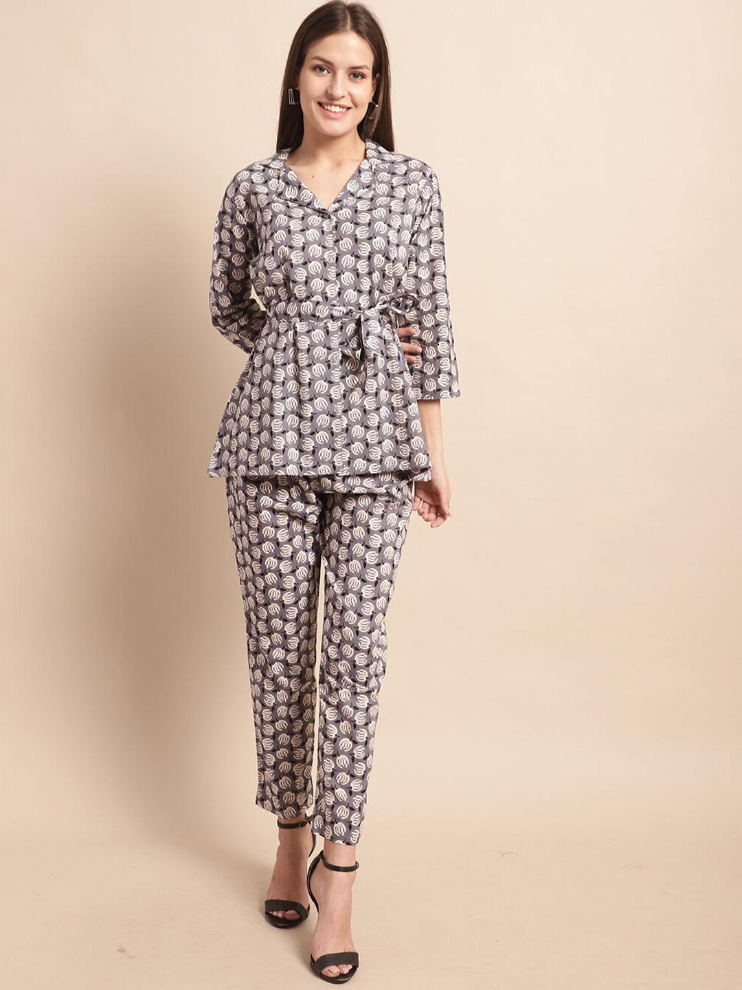 Women Self Design Shirt with Trouser Co-ords Set