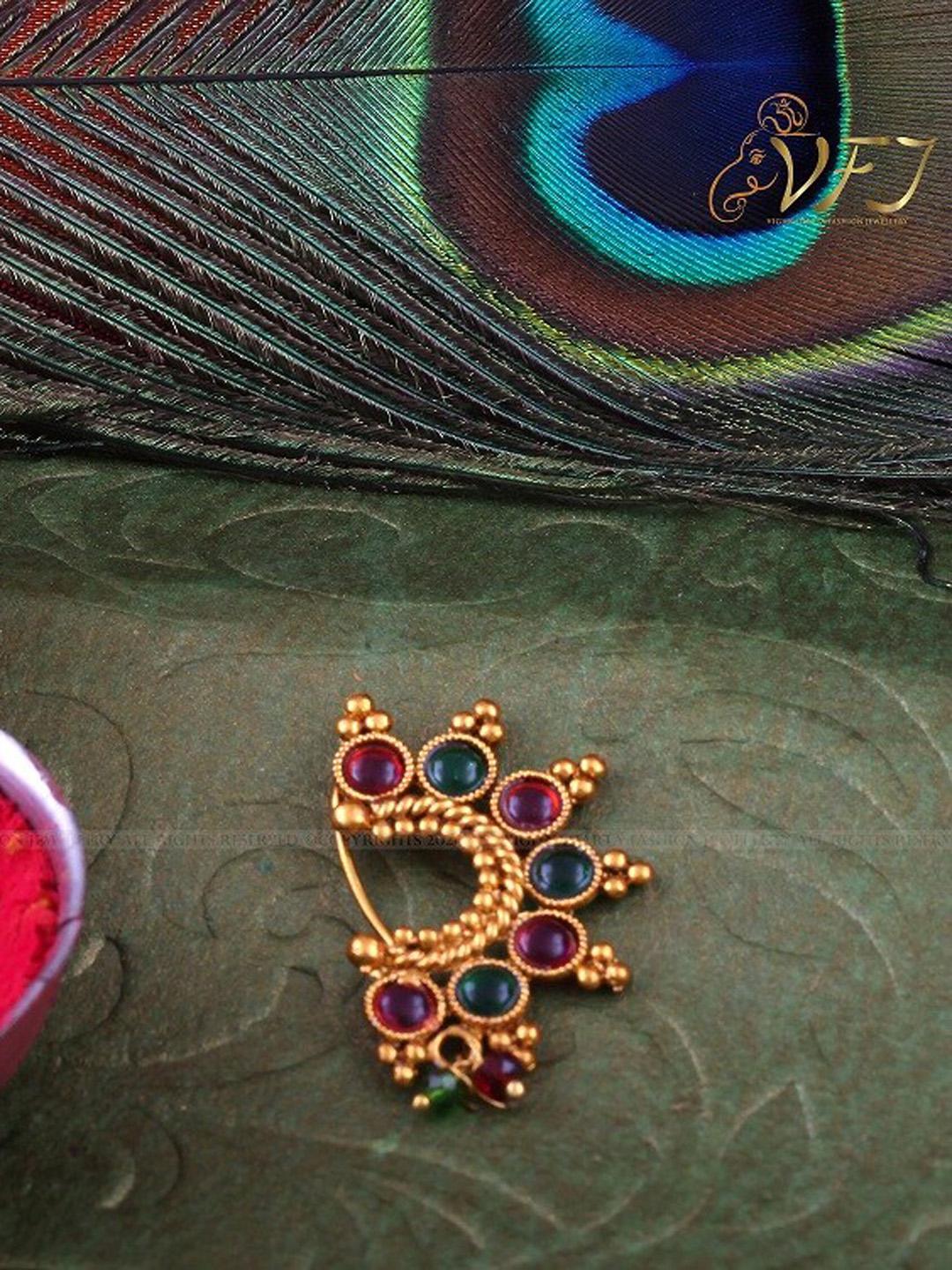 Buy Vighnaharta Gold Plated Artificial Stone And Beads Studded Nosepin - - Accessories for Women