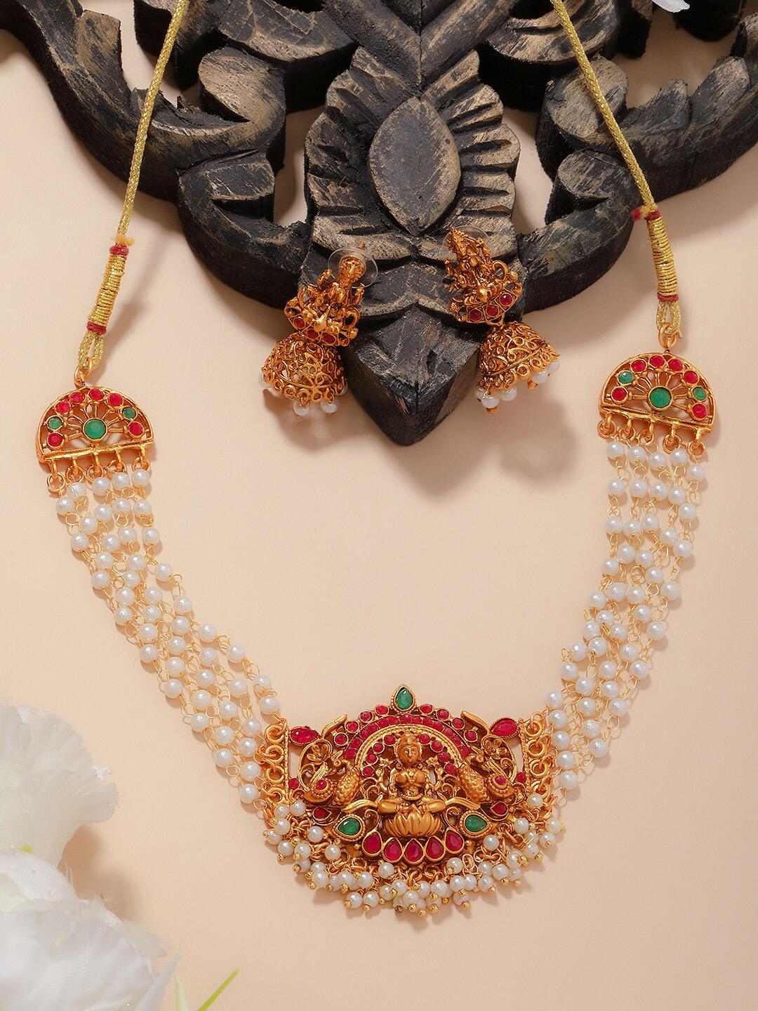 Buy PANASH Gold Plated Stones Studded & Beaded Necklace & Earrings - - Accessories for Women