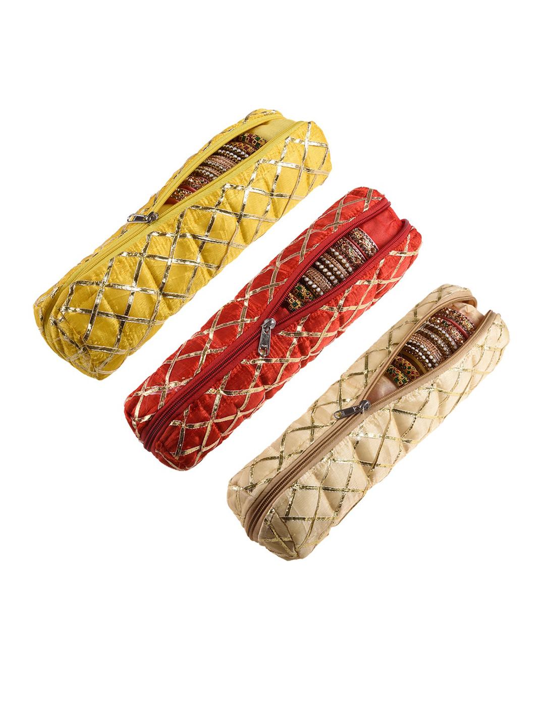 Buy Kuber Industries Yellow & Red 3 Pieces Self Design Polyester Bangle Organisers - - Home for Unisex
