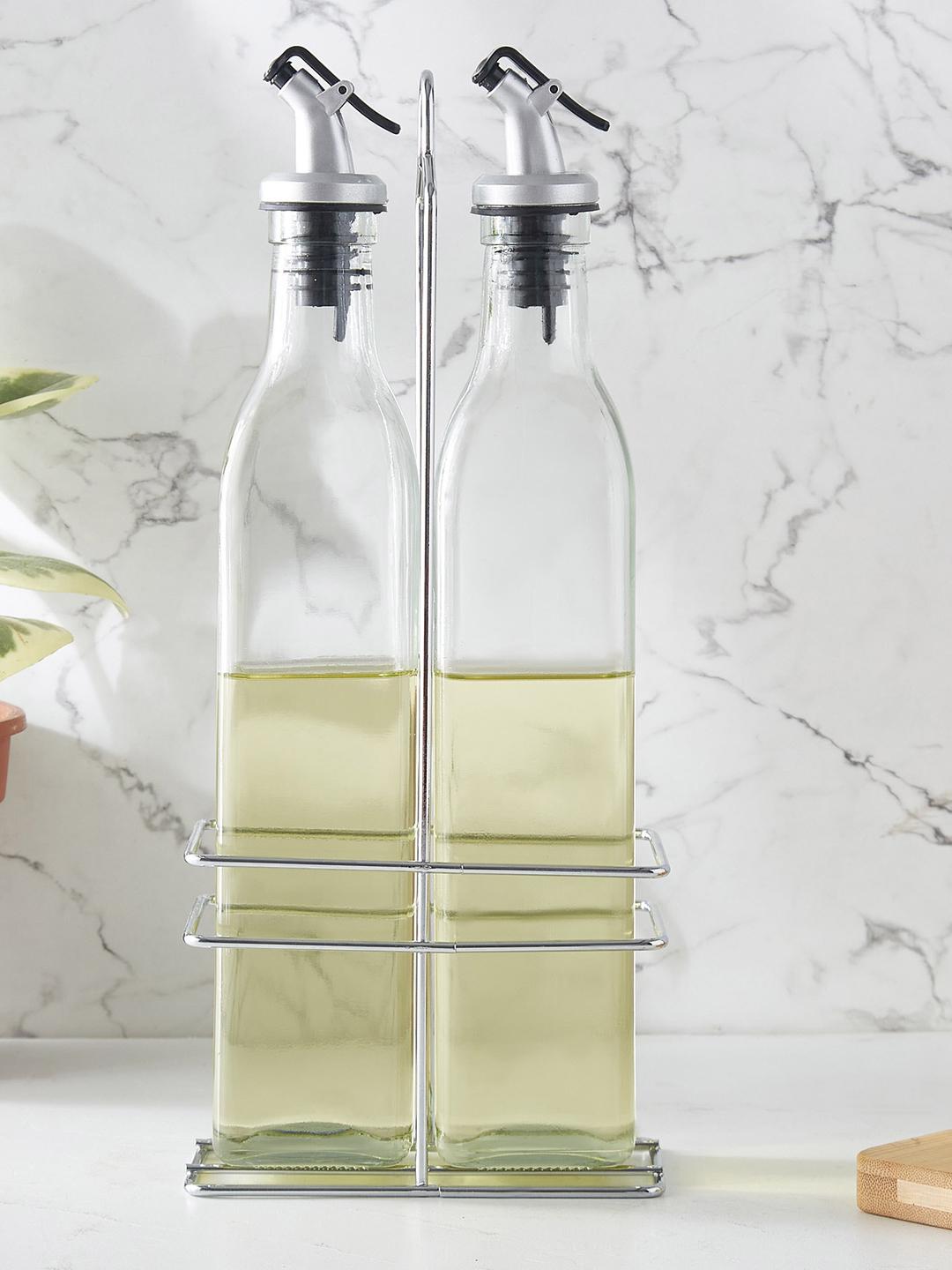 Buy Home Centre Pacific Blithe Transparent & Silver Toned 2Pcs Glass Oil Dispenser 500 Ml Each - - Home for Unisex