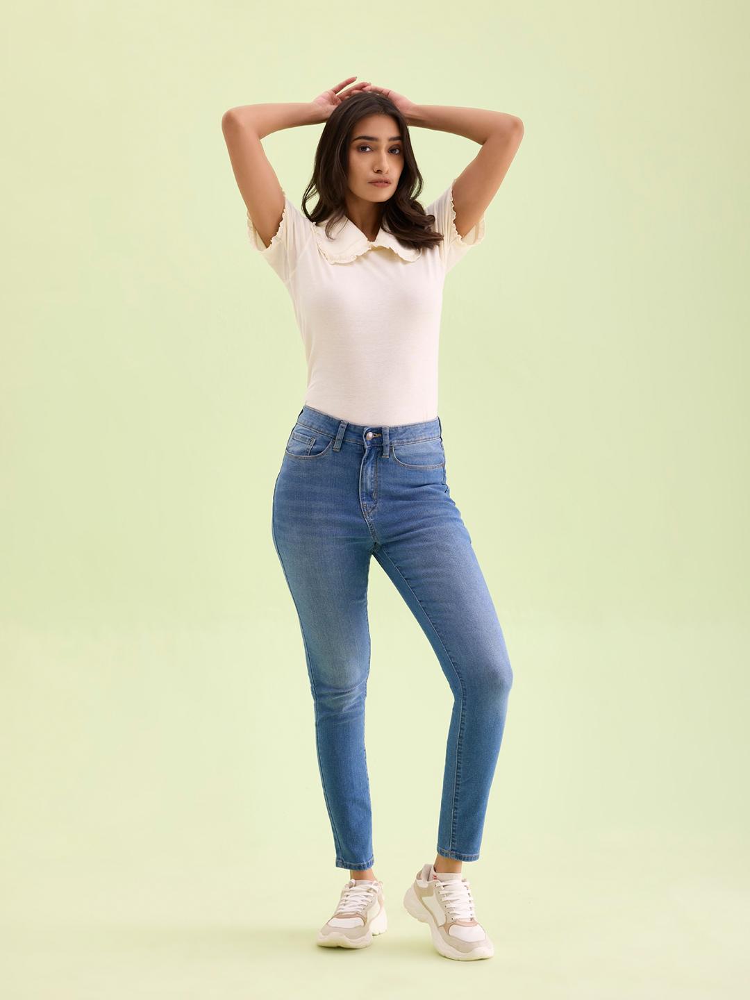 Go Colors Women Skinny Fit Heavy Fade Cotton Jeans