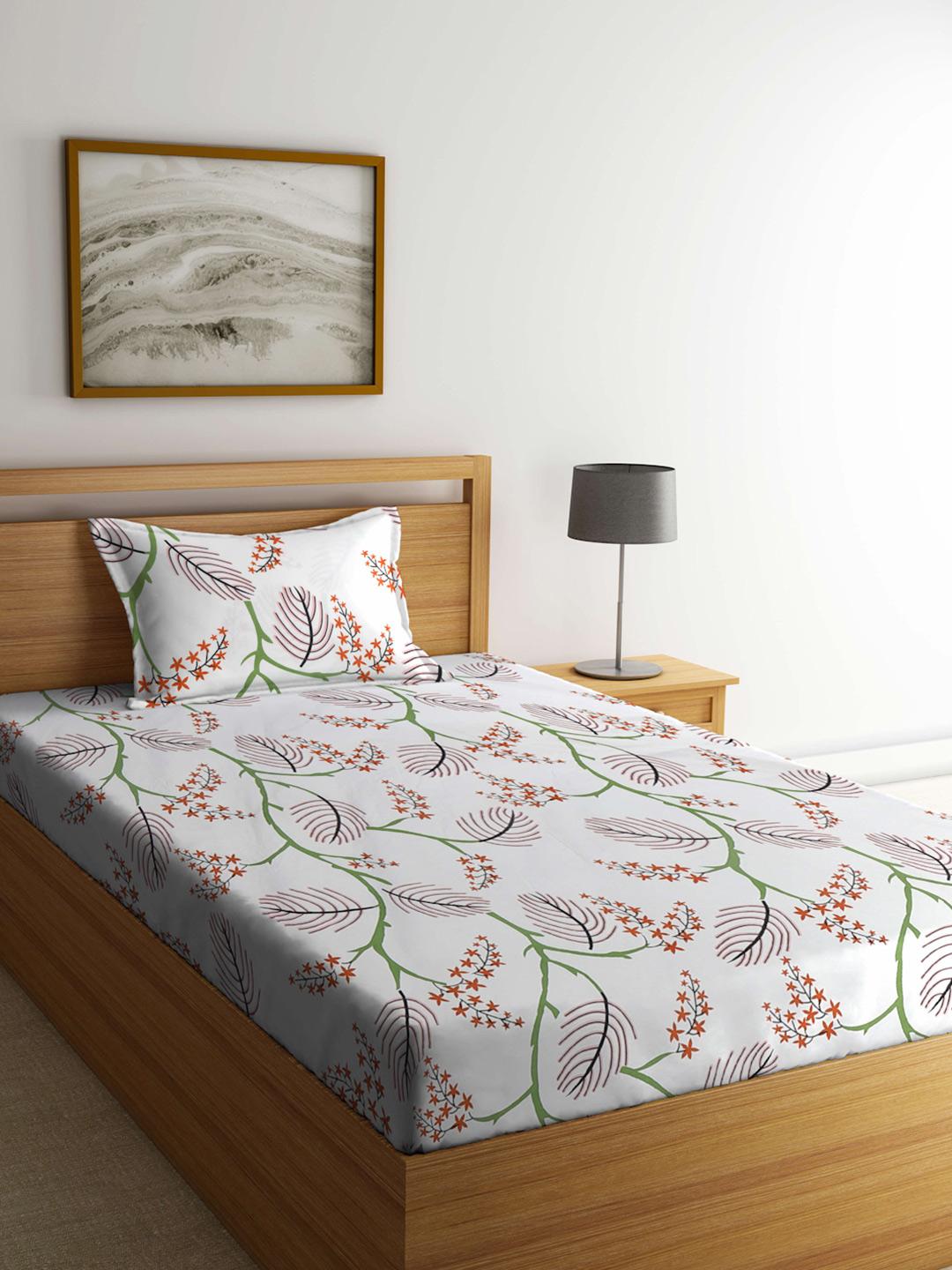 Buy KLOTTHE White Floral Cotton Skin Friendly 300 TC Fitted Single Fine Bedsheet With A Pillow Cover 89 X 59 Inches - - Home for Unisex