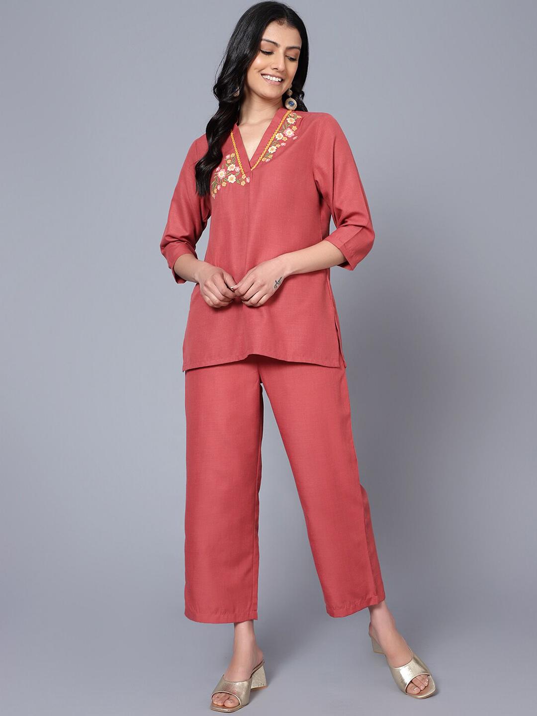 Buy Bani Women Embroidered V Neck Top With Trousers Co Ord Set - - Apparel for Women