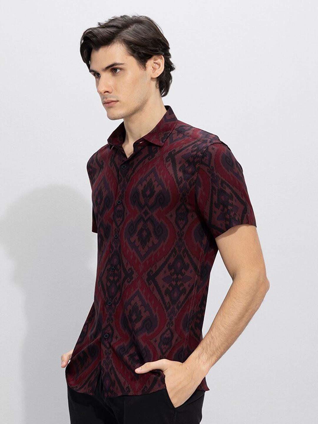 Buy Snitch Men Maroon & Black Printed Slim Fit Opaque Casual Shirt -  - Apparel for Men