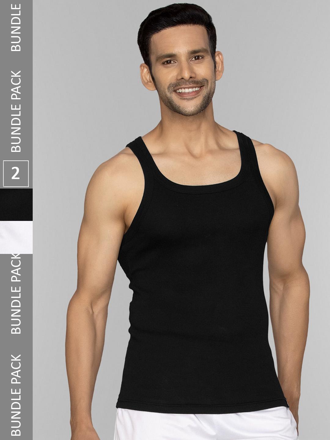 Buy XYXX Men Pack Of 2 Solid Pace Super Combed Cotton Ribbed Square Neck Gym Vest - - Apparel for Men