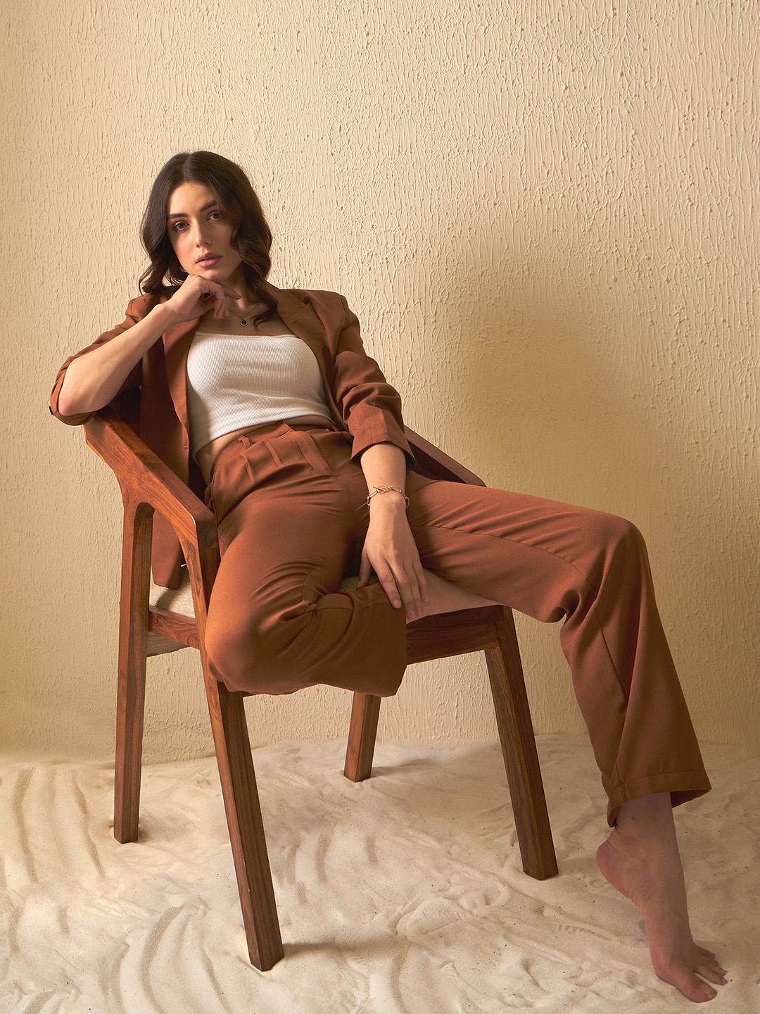 Women Single Breasted 2 Piece Suit with Straight Pants