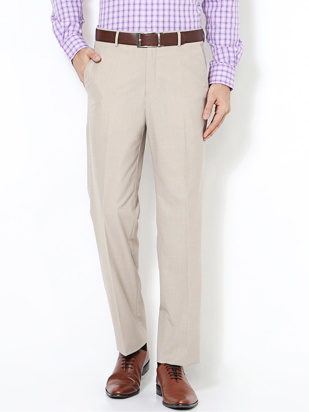 Buy Van Heusen Men Beige Regular Fit Solid Formal Trousers - Trousers ...