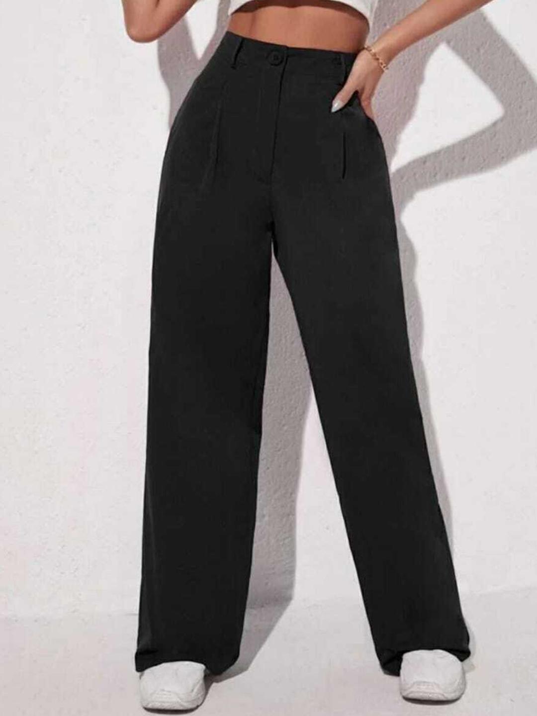 Women's Pleated Black High Waist Korean Pants with Belt