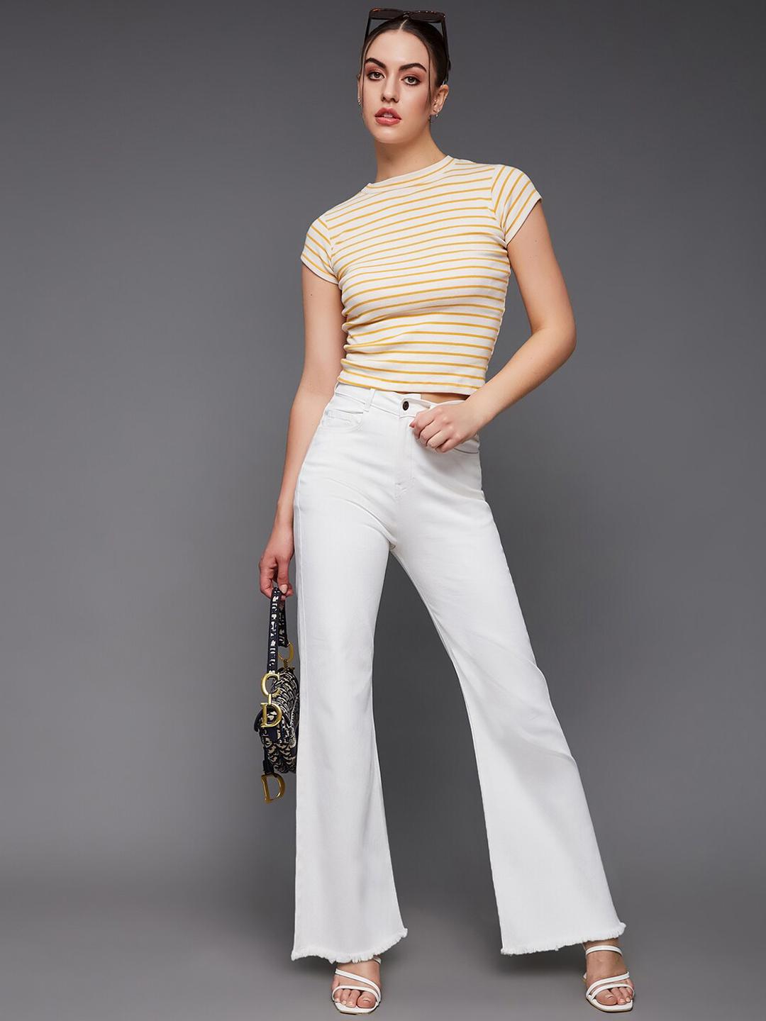 Miss Chase Women White High-Rise Clean Look Bootcut Stretchable Jeans