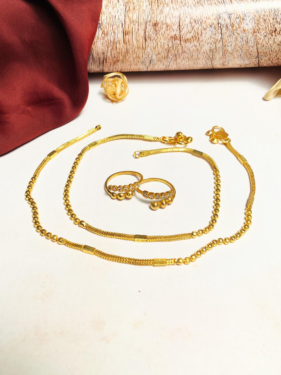 Buy ABDESIGNS Set Of 2 Gold Plated Anklets With Toe Rings Combo - - Accessories for Women