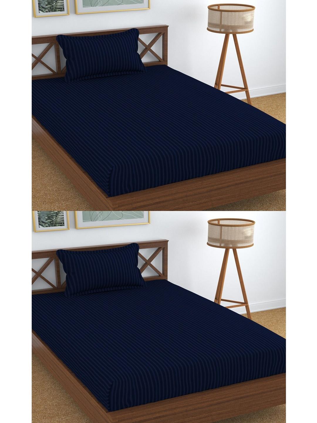 Buy Homefab India Navy Blue Striped Cotton 180 TC Single Fine 2 Bedsheet With 2 Pillow Covers 89 X 57 Inches -  - Home for Unisex