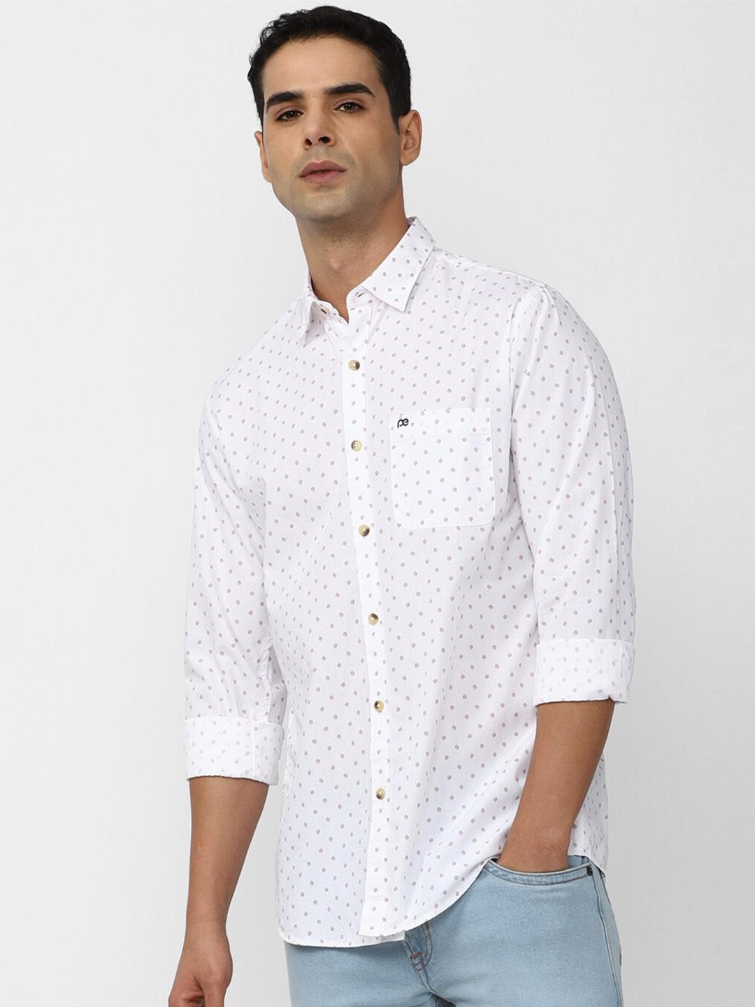 Peter England Casuals Slim Fit Micro Disty Printed Pure Cotton Casual Shirt