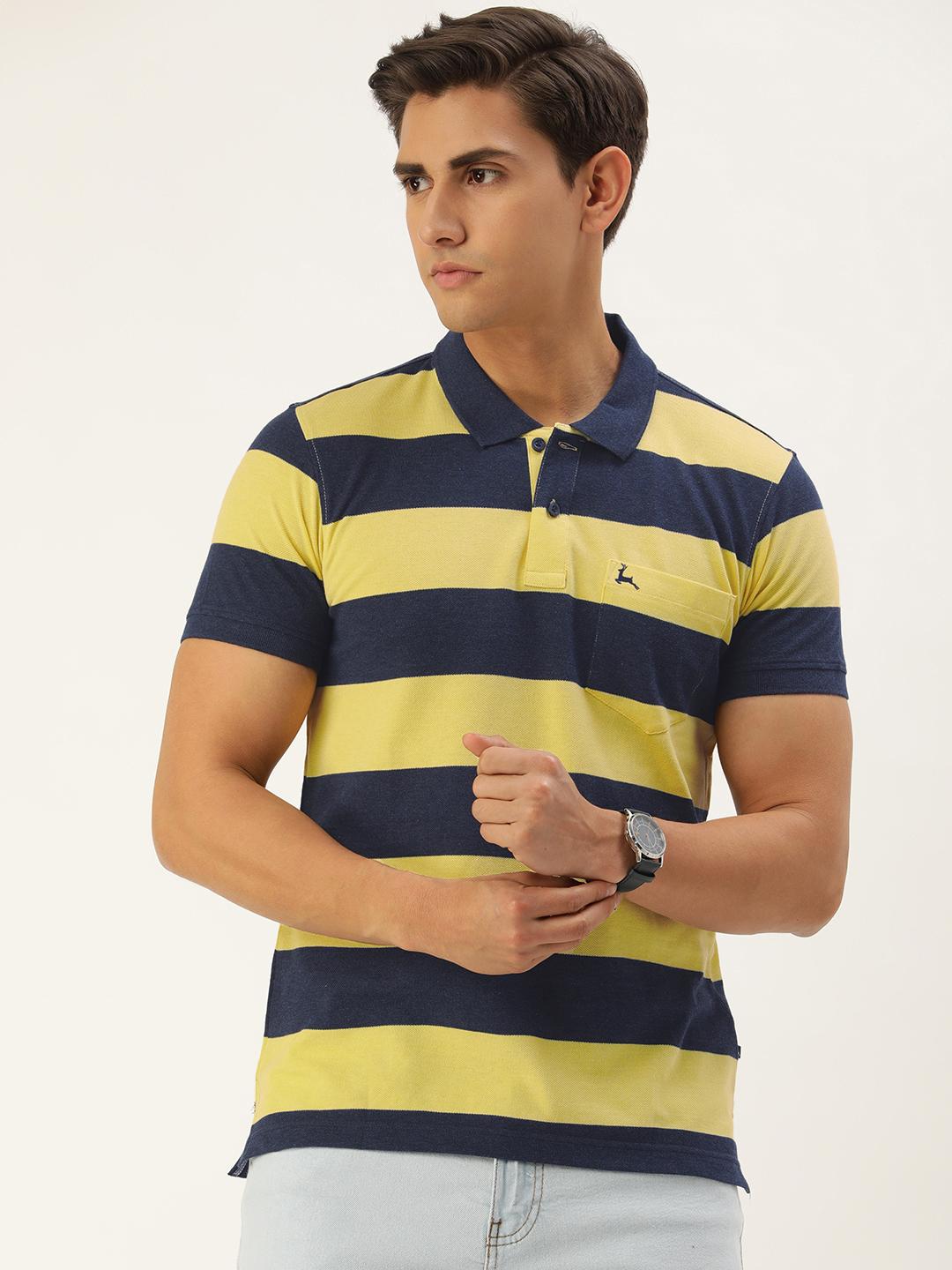 Buy Parx Men Striped Polo Collar Pure Cotton T Shirt - Tshirts for Men ...