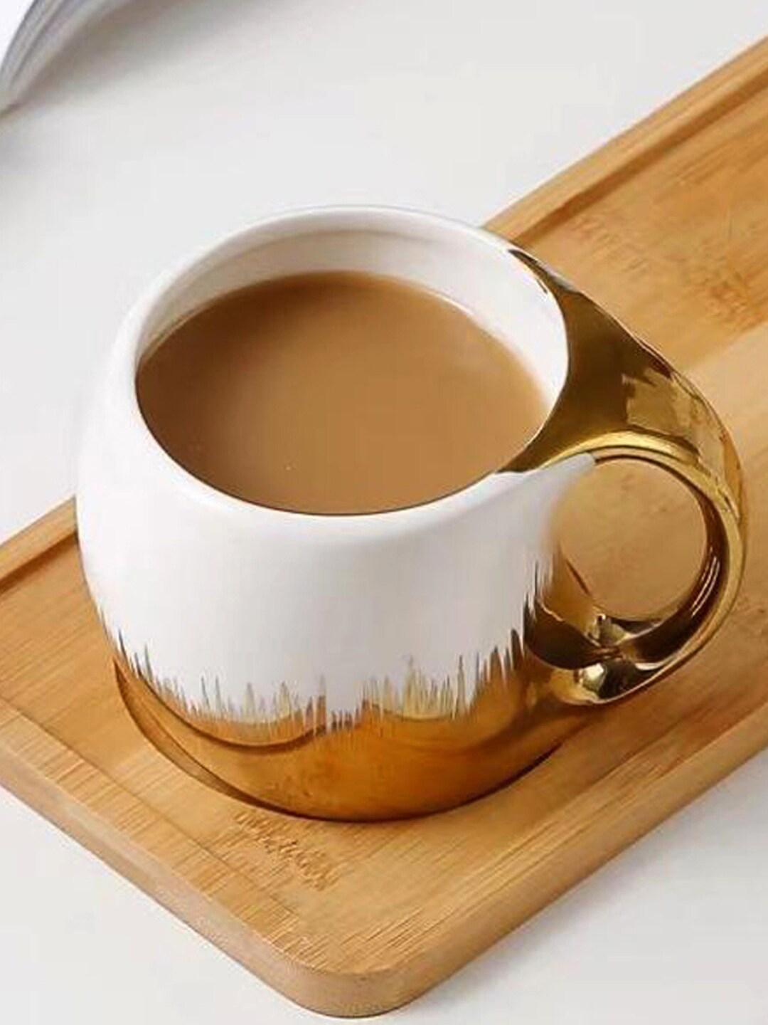 Buy BonZeaL Gold Toned & White Colourblocked Ceramic Glossy Coffee Mug 220 Ml - - Home for Unisex
