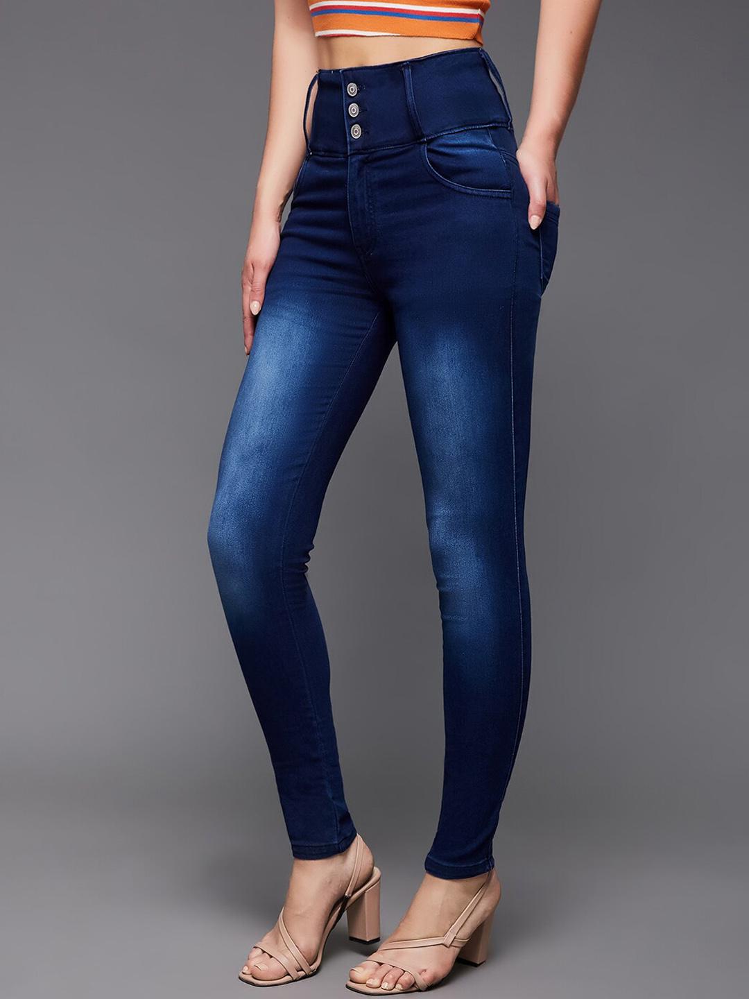 Miss Chase Women Blue High-Rise Clean Look Heavy Fade Skinny Fit Stretchable Jeans