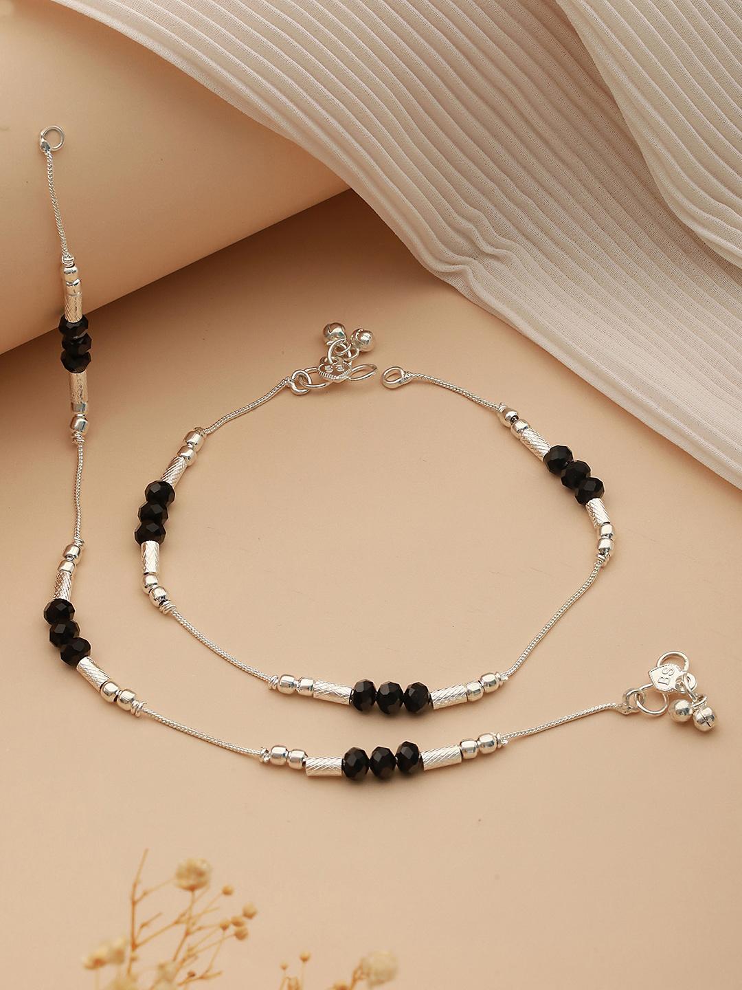 Buy Jazz And Sizzle Set Of 2 Silver Plated Crystal Studded & Beaded Anklets - - Accessories for Women