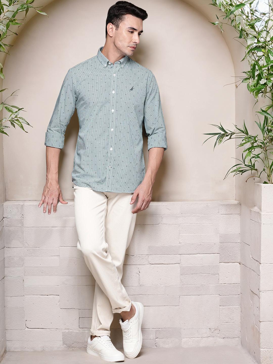 Nautica Classic Micro Checks Opaque Checked Pure Cotton Smart Casual Shirt