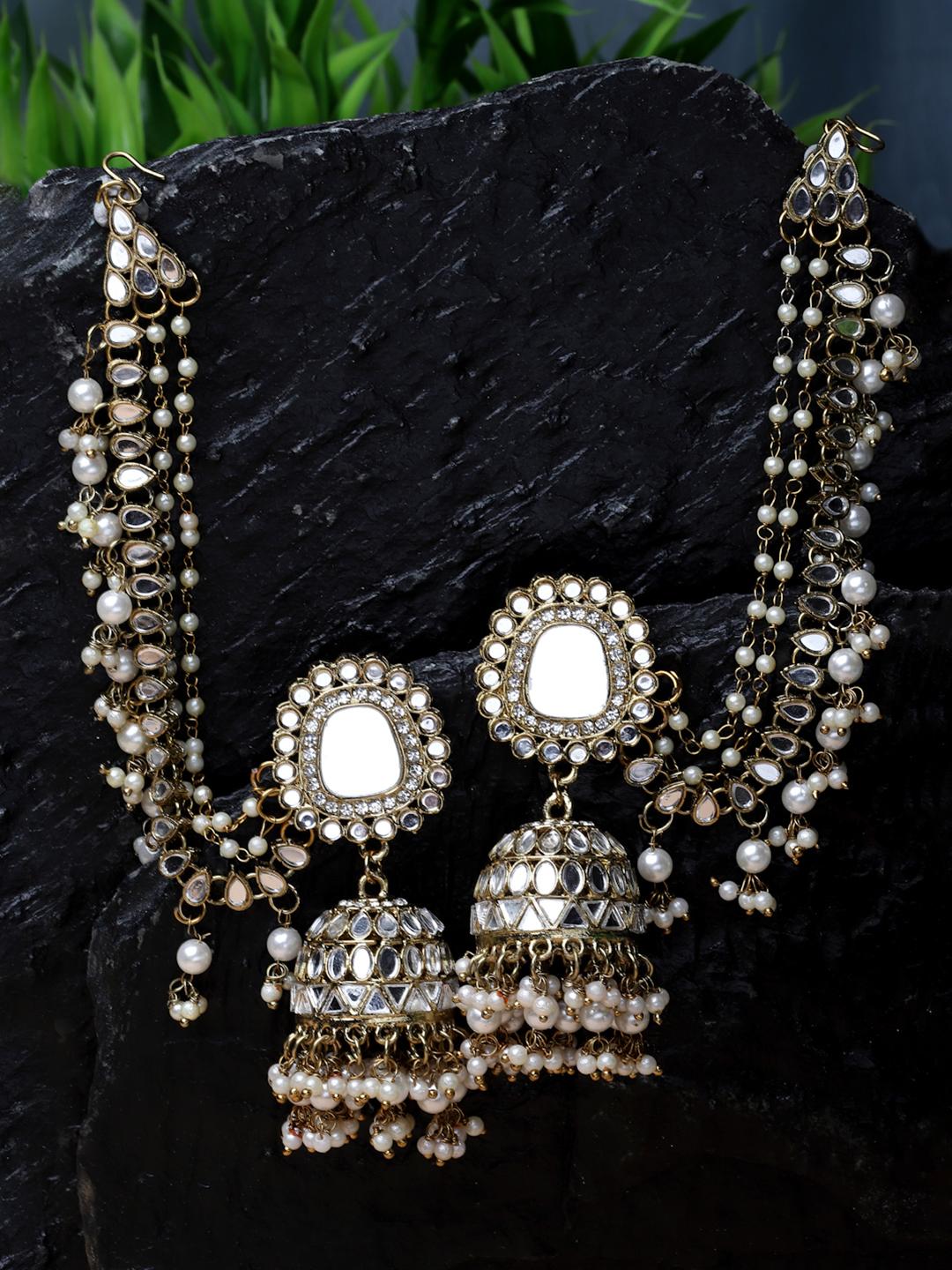 Buy ZENEME Gold Plated Pearl Studded Jhumka Earrings With Ear Chain -  - Accessories for Women