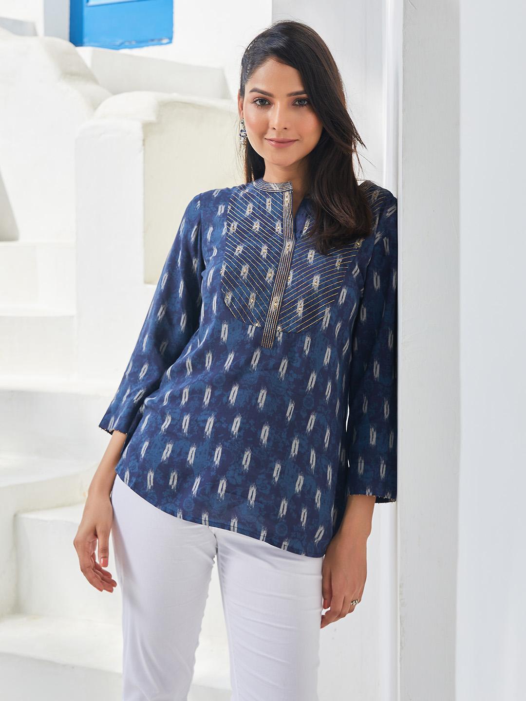 Buy Biba Sequinned Round Neck Abstract Printed Regular Kurti - Kurtis ...