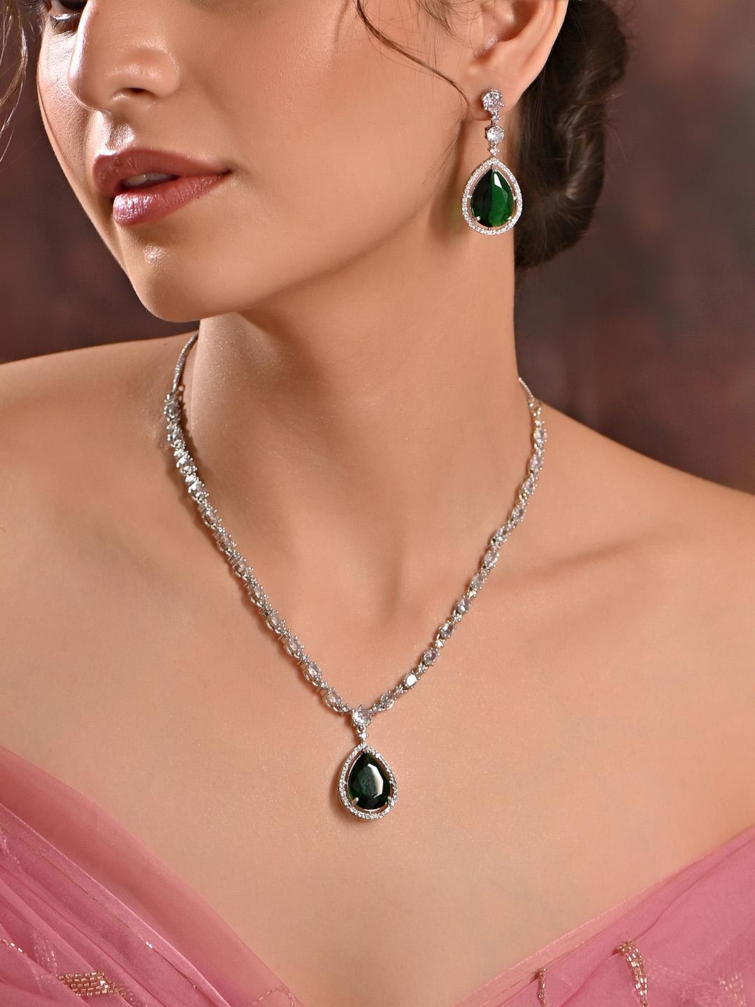 Buy Fida Silver Plated American Diamond Studded Jewellery Set -  - Accessories for Women
