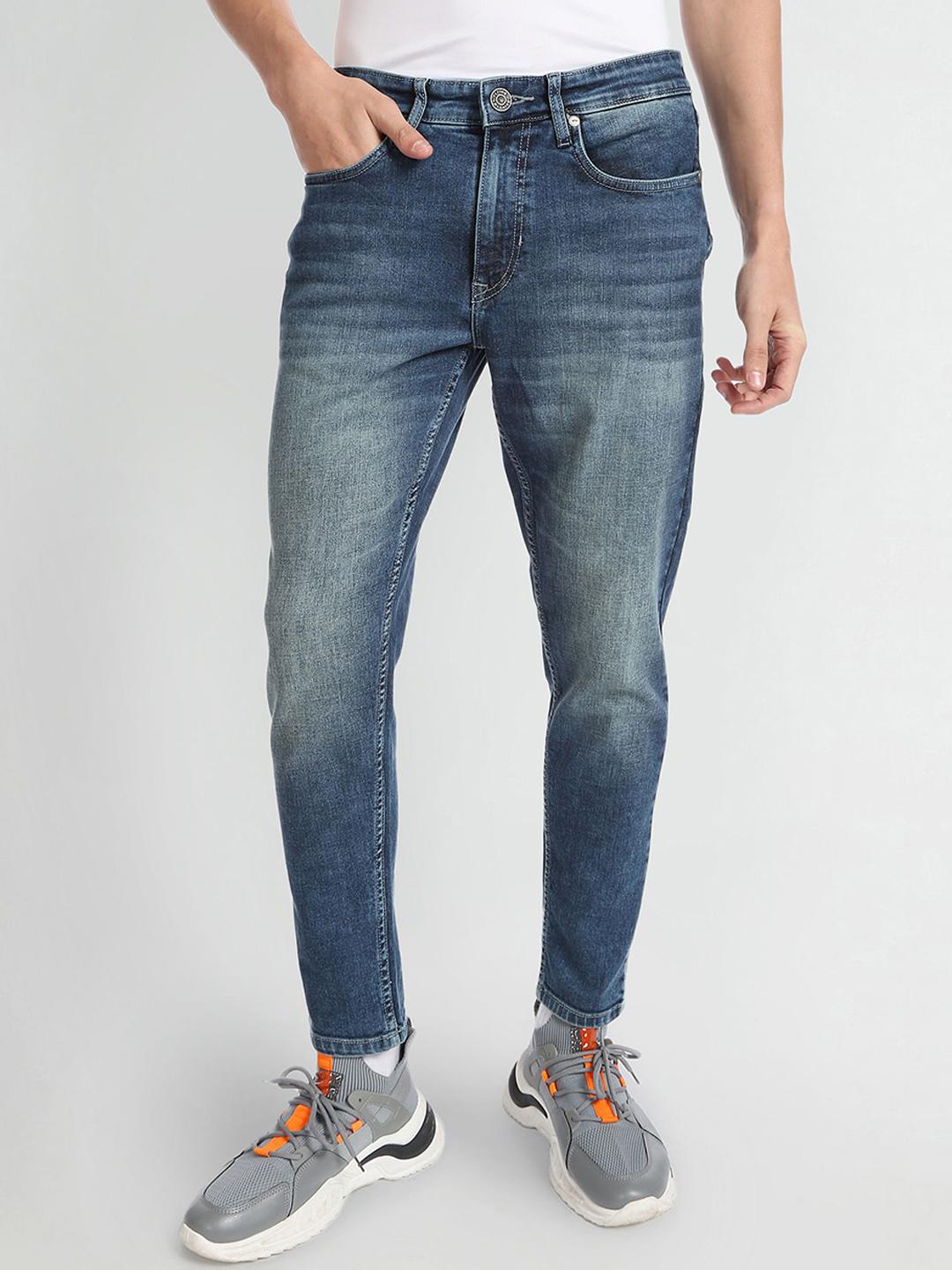 Flying Machine Men Tapered Fit Clean Look Mid-Rise Heavy Fade Cotton Stretchable Jeans