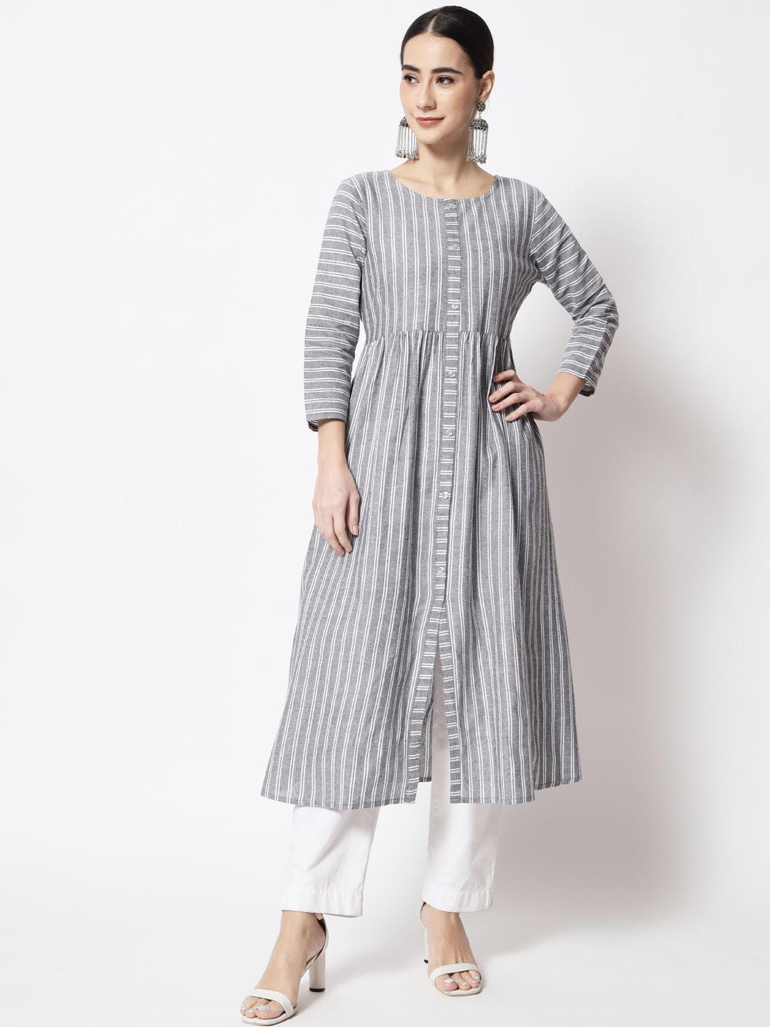 Women Grey Checked A-Line Kurta