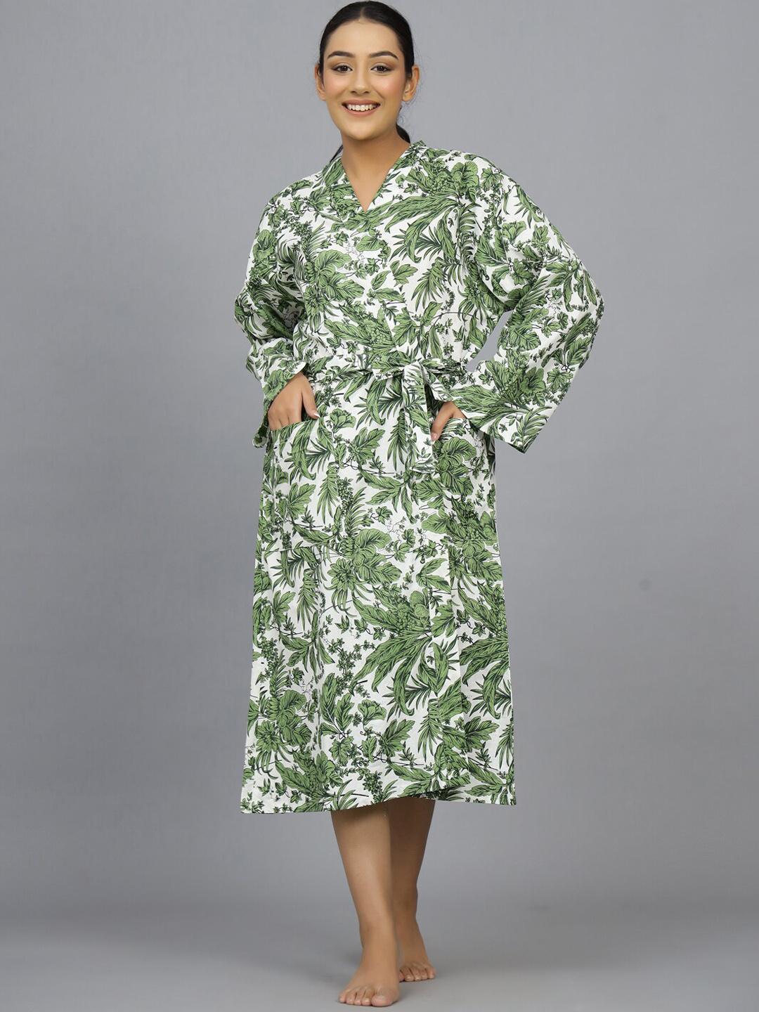 Talia Drawstring Robe Buy HANDICRAFT PALACE Green Floral Cotton Drawstring Midi Bath Robe ...