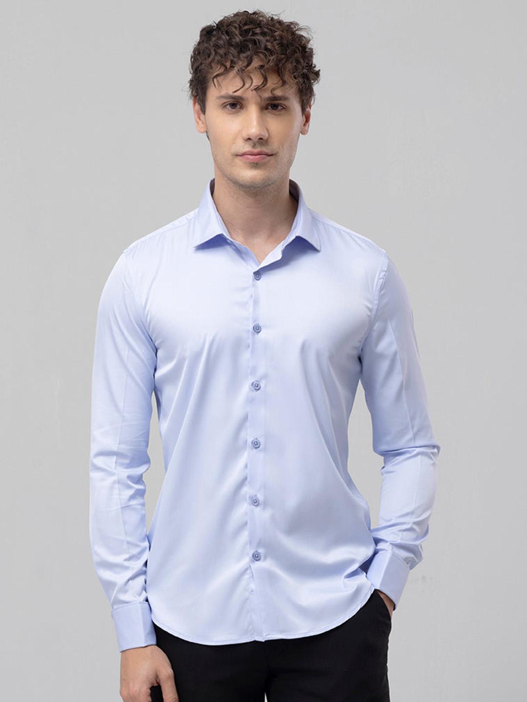 Snitch Blue Classic Slim Fit Satin Cotton Casual Shirt