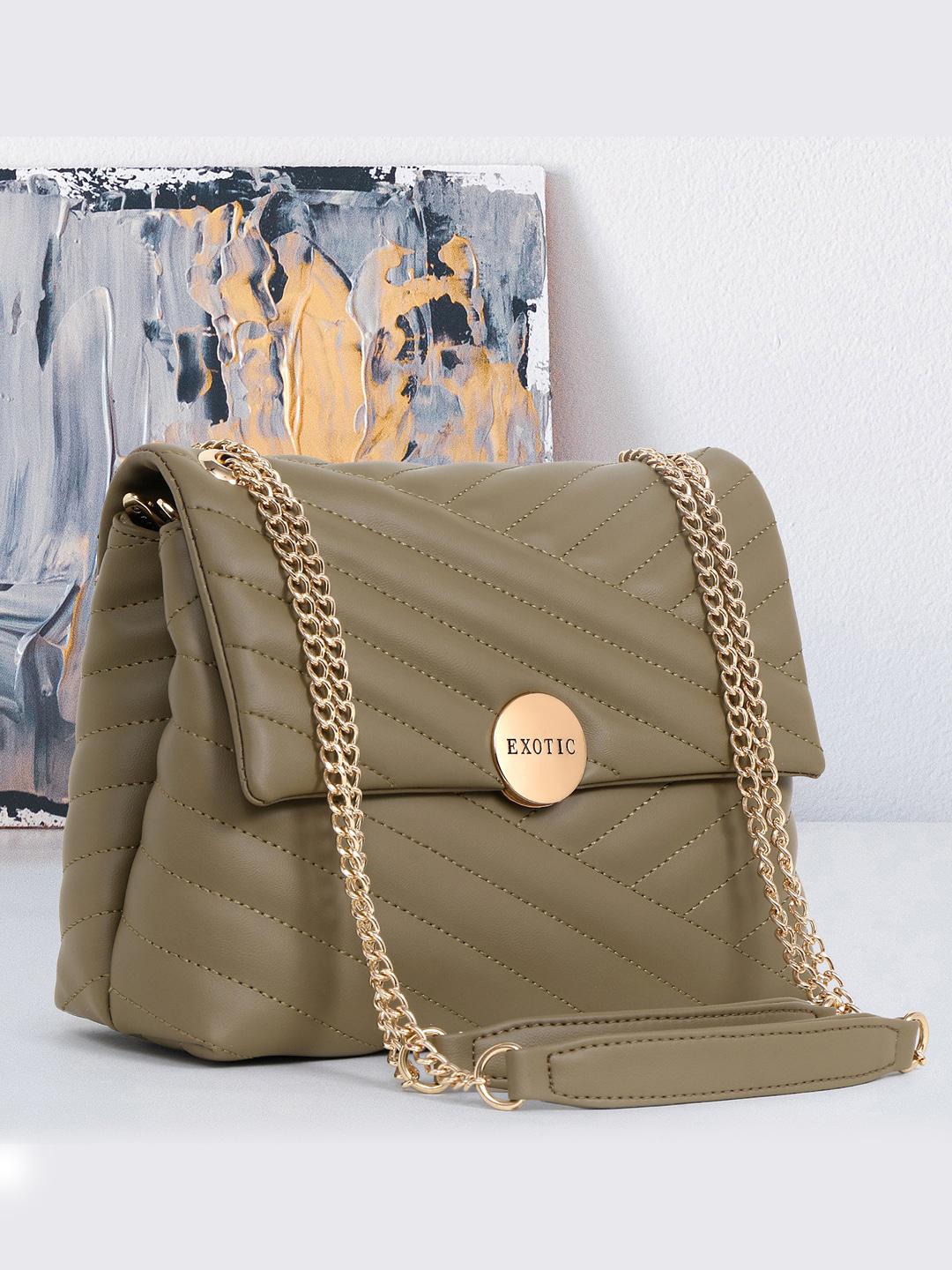 Buy Exotic Green Structured Sling Bag With Quilted PU Handbag - - Accessories for Women