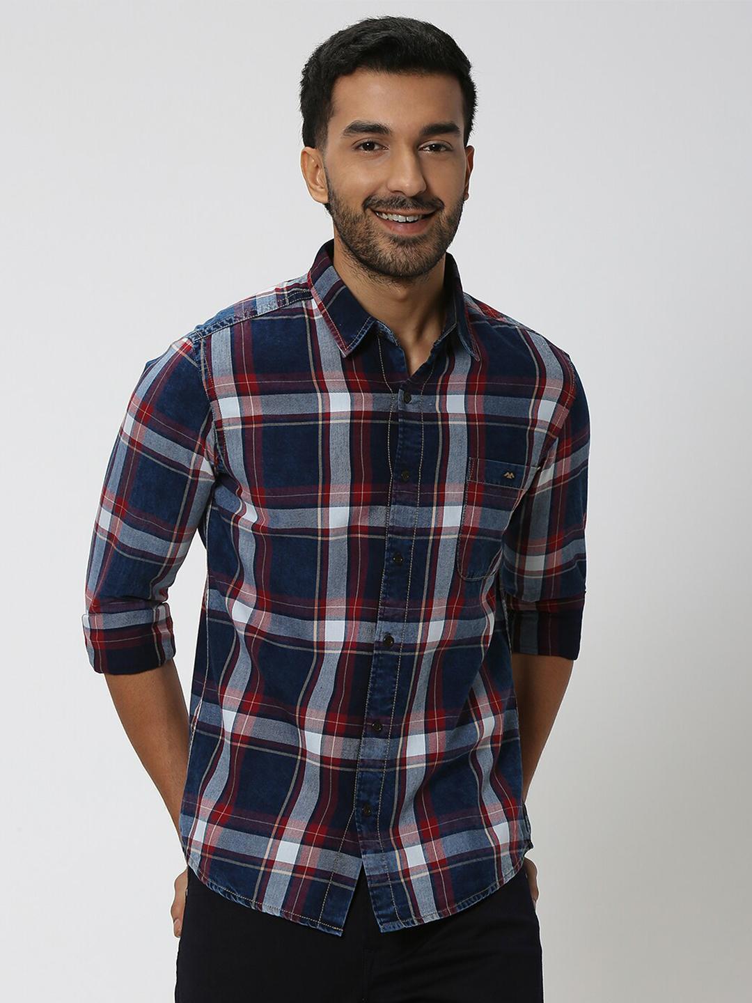 Mufti Slim Fit Tartan Checks Checked Pure Cotton Casual Shirt