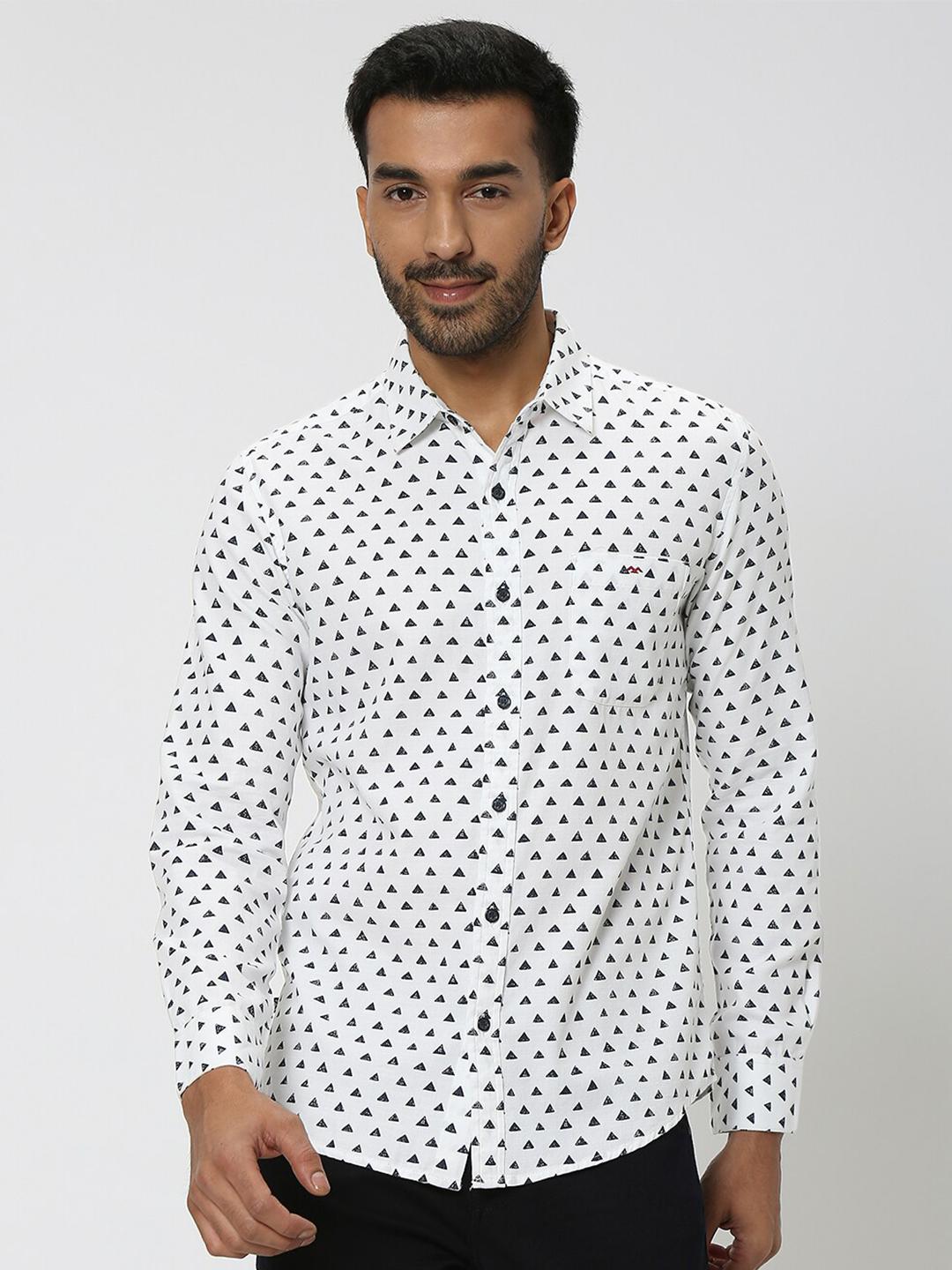 Mufti Geometric Printed Slim Fit Pure Cotton Casual Shirt