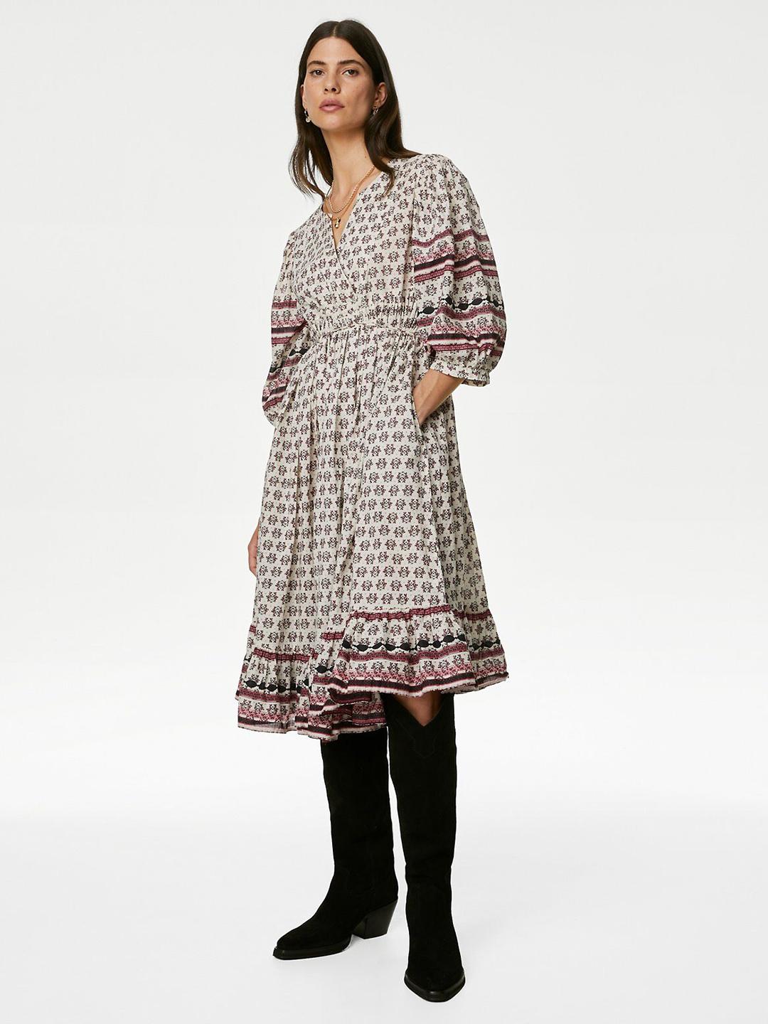 Jupe Flare Marks And Spencer Coton Floral Bleu - Femme Taille 14 (NEUF)