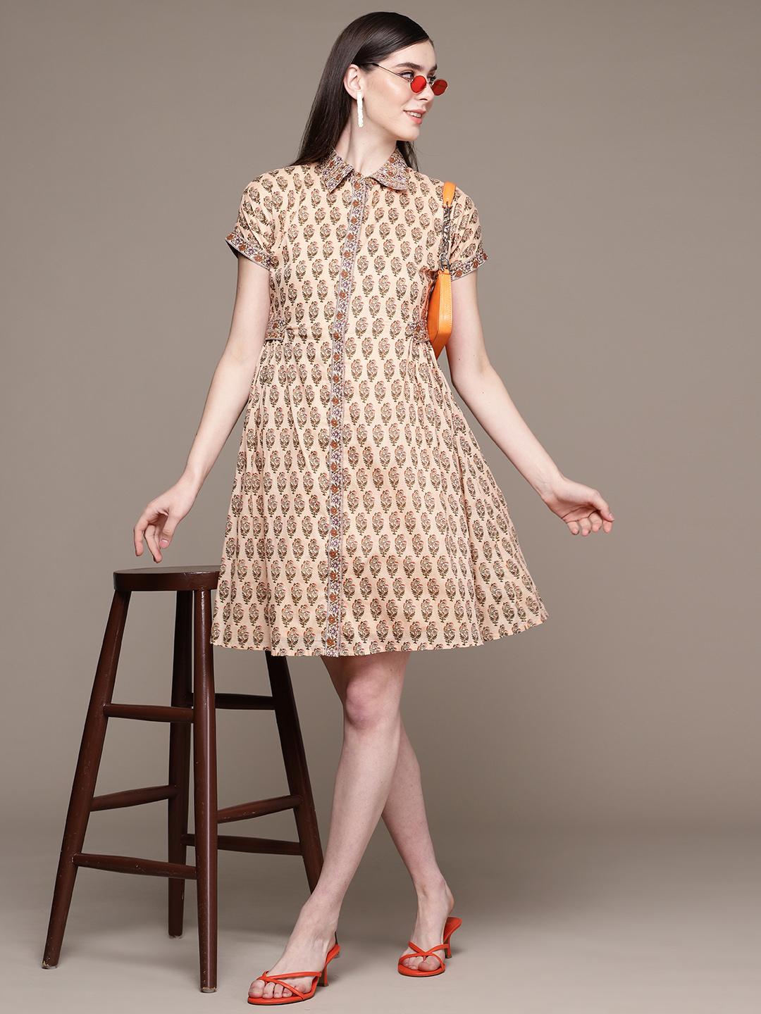 Buy Aarke Ritu Kumar Ethnic Motifs Print Shirt Dress - Dresses for ...