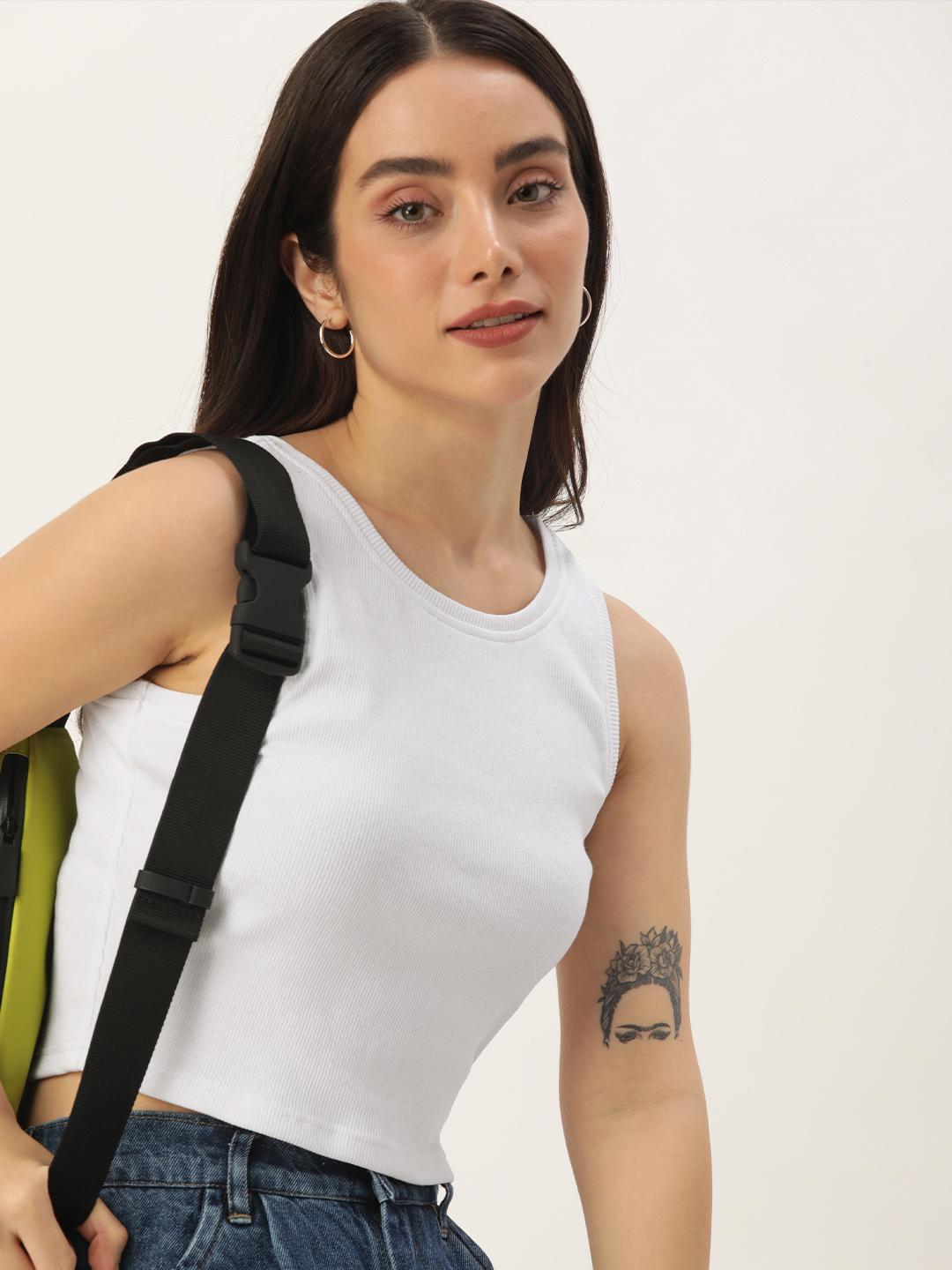 Buy Harvard Solid Ribbed Sleeveless Fitted Crop Top - Tops for Women ...
