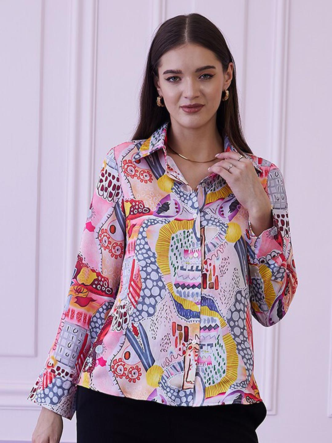 Abstract Print Crepe Shirt Top