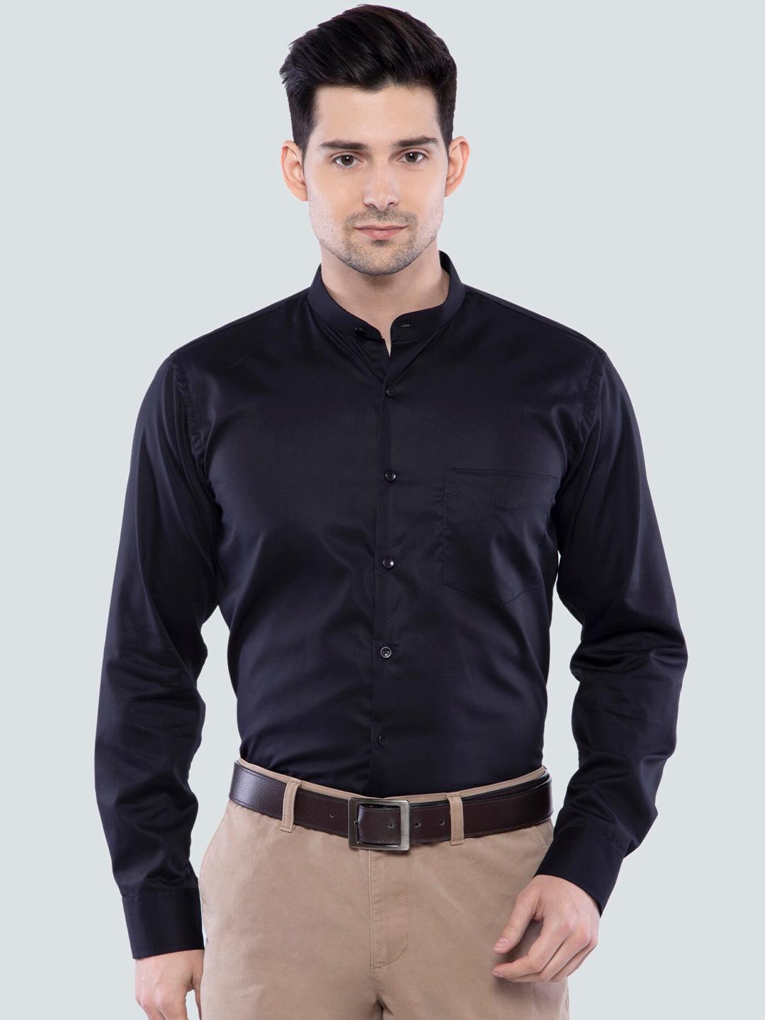 Men's Blue Mandarin Collar Abstract Slim Fit Formal Shirt