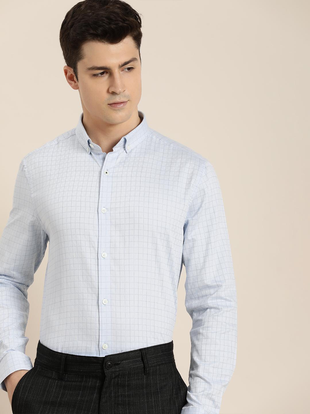 INVICTUS Men Original Slim Fit Windowpane Pure Cotton Casual Shirt