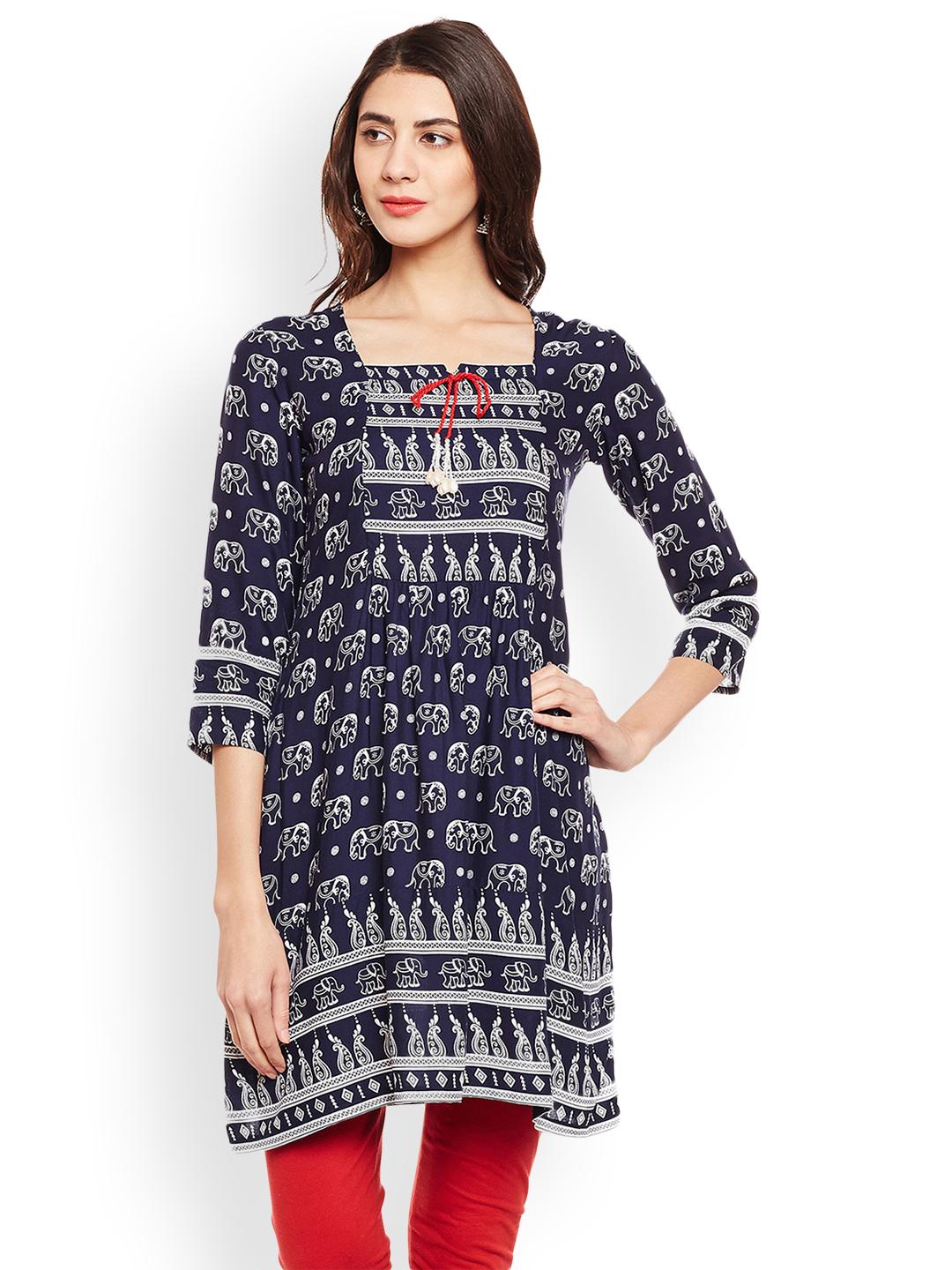 Women's Navy Blue Printed Straight Kurta