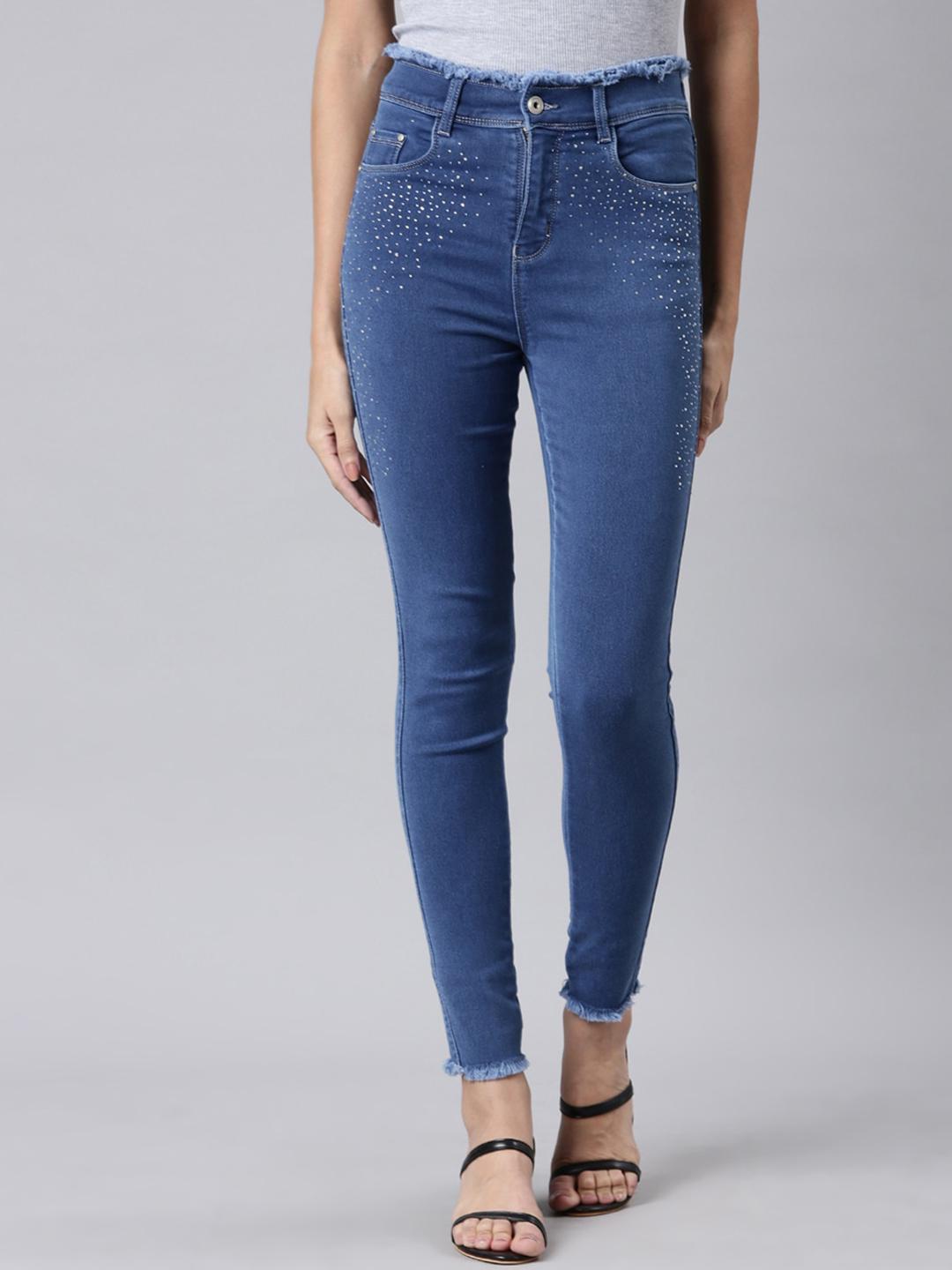Women's Blue Comfort Slim Fit Acid Wash Stretchable Jeans