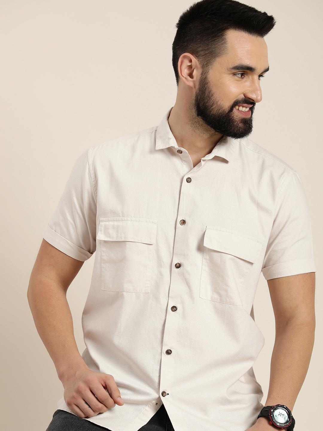 HERE&NOW Men Classic Slim Fit Opaque Pure Cotton Casual Shirt