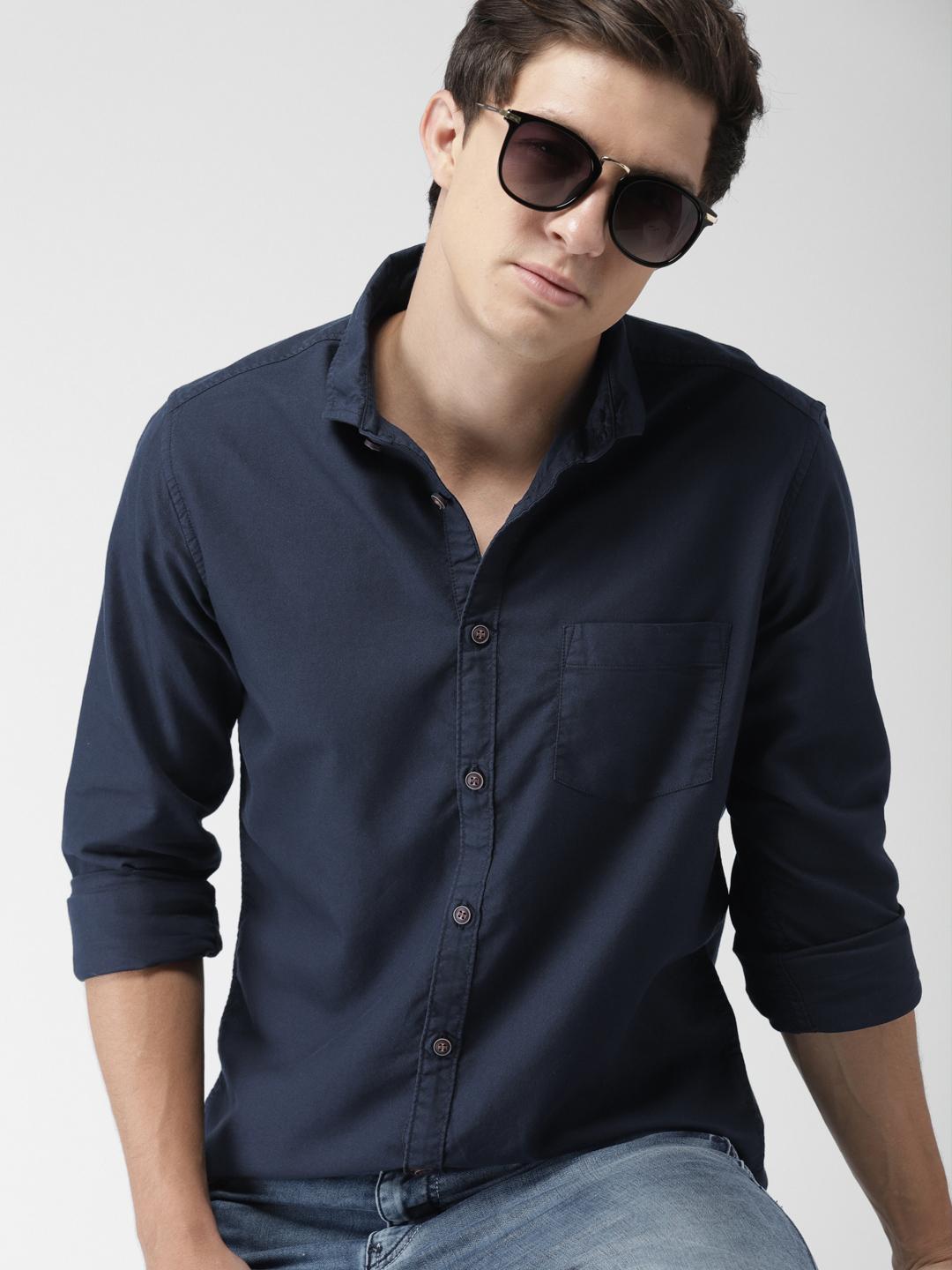 Mast & Harbour Men Navy Blue Slim Fit Solid Casual Shirt