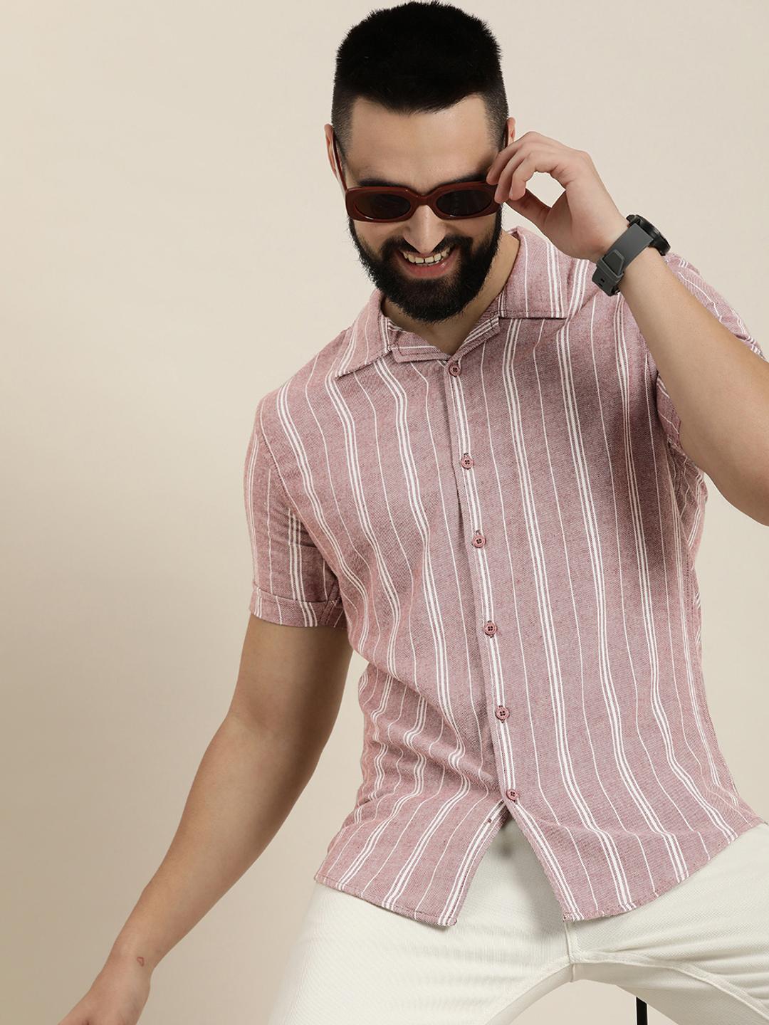 HERE&NOW Men Slim Fit Opaque Striped Casual Shirt