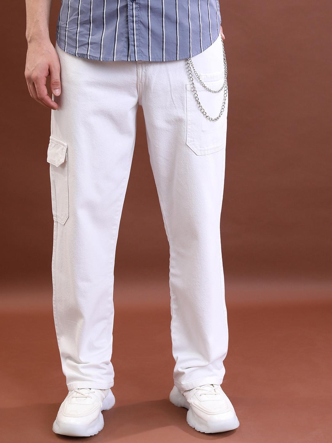 HIGHLANDER Men White Relaxed Fit Clean Look Cotton Jeans