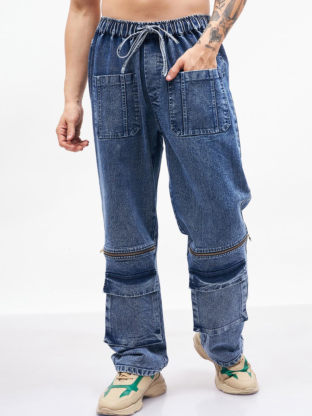 MASCLN SASSAFRAS Men Clean Look Light Fade Acid Wash Pure Cotton Wide Leg Jeans