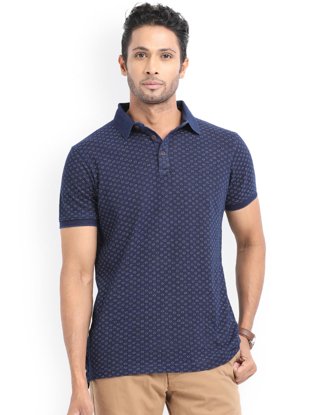 Buy Indian Terrain Men Blue Printed Polo Collar T Shirt - Tshirts for ...