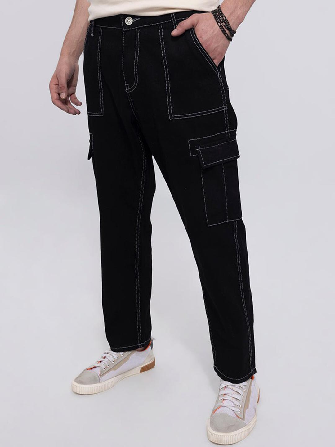 Snitch Men Black Mid-Rise Clean Look Pure Cotton Baggy Jeans