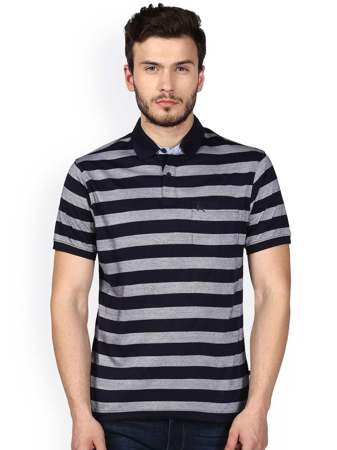 Buy Parx Men Grey Striped Polo Collar Pure Cotton T Shirt - Tshirts for ...
