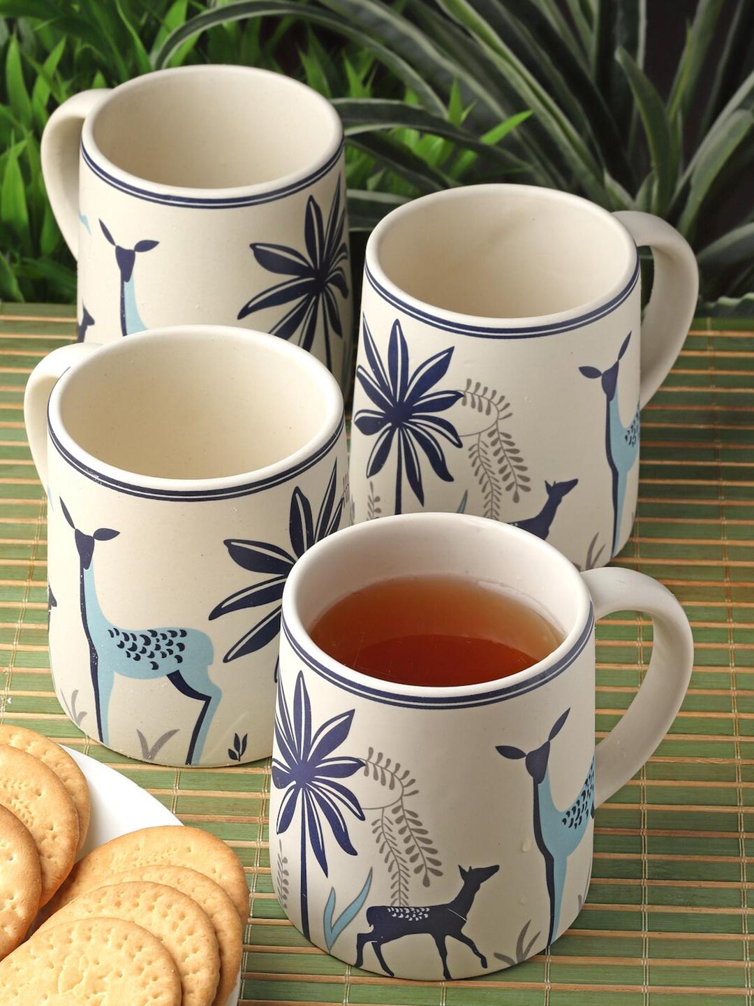 Buy Arrabi Dazzling Ikat Classic Cream Animal Print Stoneware Microwave Safe 4 Piece Mugs 220ml -  - Home for Unisex