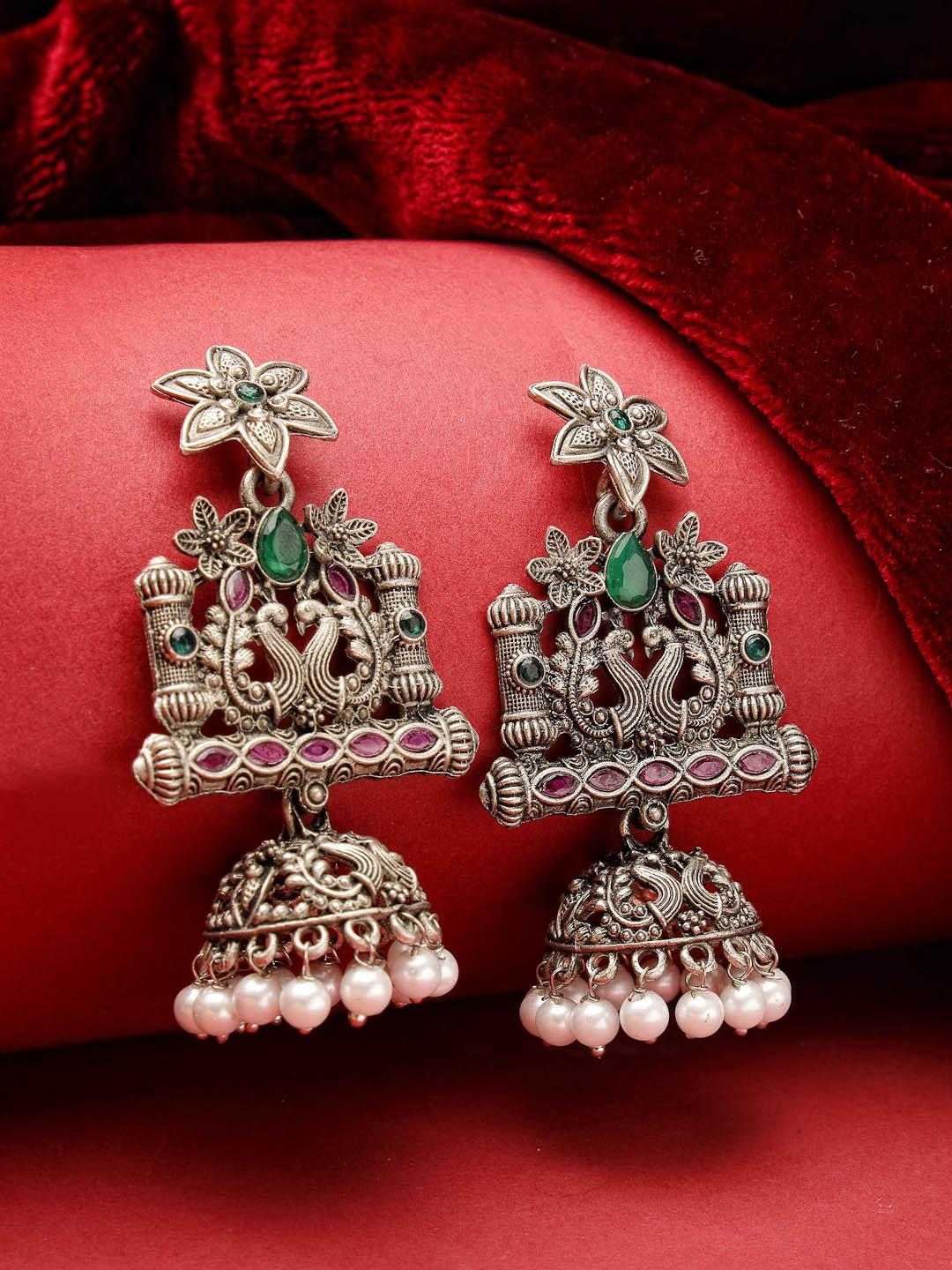 Buy ADIVA Silver Plated Peacock Shaped Jhumkas -  - Accessories for Women